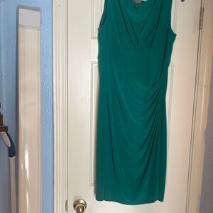 Ralph Lauren Sleeveless Surplice Draped Kelly Green Midi Dress